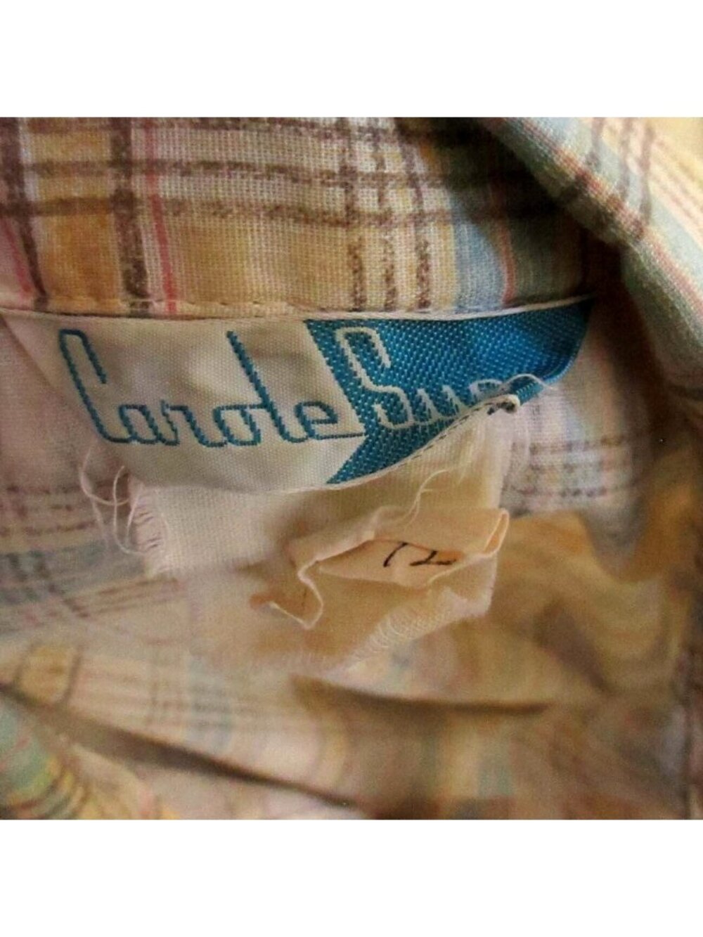 True Vintage Top Blouse Medium 70's Carole Sue Plaid Long Sleeve Button-Up